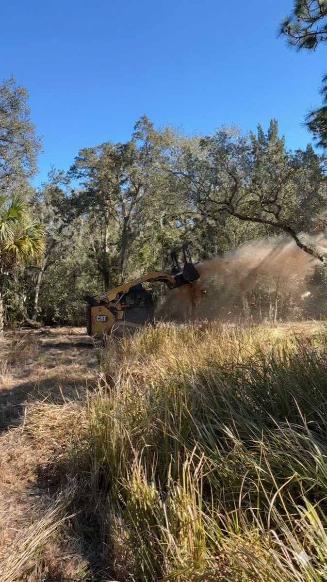 Forestry mulching equipment processing vegetation in Lake County, Florida
